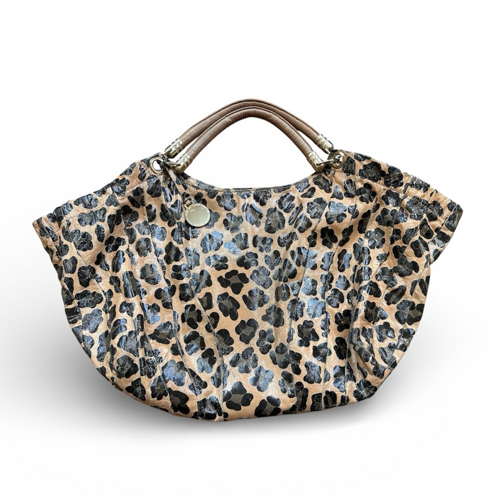 Stuart Weitzman Leopard Print Leather Hobo Bag Y2K Slouchy Shoulder Purse